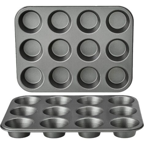 Runde, antihaftbeschichtete Muffinformen aus Kohlenstoffstahl, 2er-Set, Grau