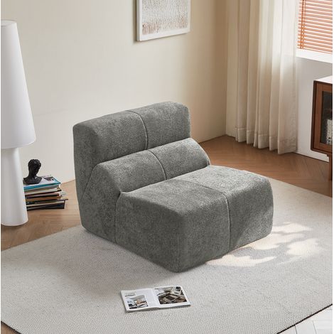 Sillón individual de terciopelo gris claro con acolchado de espuma, 93 x 109 x 79 cm (1/5)