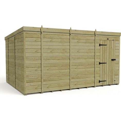 14ft x 10ft Pent Garden Shed Single Door No Windows - Pressure Treated Timber - L427 x W305 x H210 cm - Natural