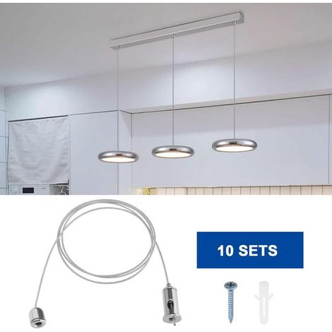 10 set di cavi di sospensione in acciaio per soffitto, sistema di sospensione regolabile per apparecchi di illuminazione, lunghezza di ciascun cavo: 1 metro (1/5)