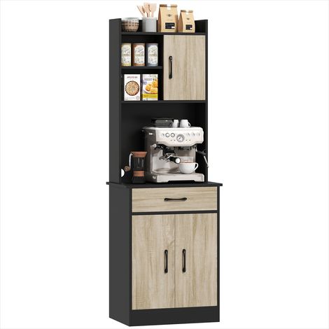 Buffet haut bois naturel 60 x 40 x 180 cm avec tiroir (1/5)