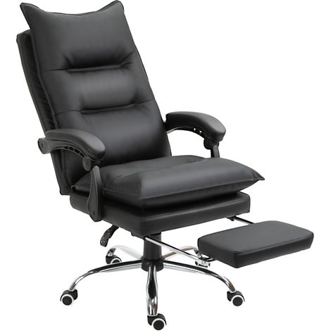 Vinsetto Fauteuil de bureau ergonomique similicuir large assise dossier inclinable hauteur réglable accoudoirs repose-pied 135 kg noir