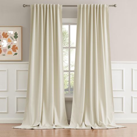 Lot de 2 Rideaux Extra Longs avec Passe-Tringle et Languette arrière pour Salon, Chambre à Coucher, terrasse, Porte, 332 cm de Long, 3,4 m de Long, 132 cm de Large, Ivoire (1/5)