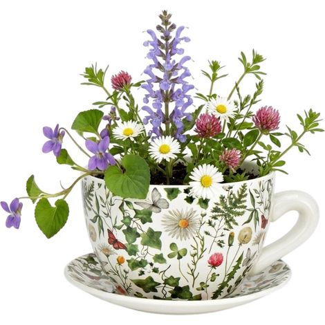 Vase ou pot de fleurs en forme de tasse Marguerites 28 x 36 cm