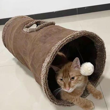 Tunnel de jeu pliable pour chaton et chiot, tube interactif avec balle suspendue, cachette pour petits animaux, jouet pour lapin, accessoire amusant 30x67cm, S (1/3)