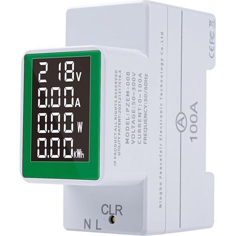 Compteur Électrique, PZEM-008 Compteur d'énergie Électrique AC50-300V/100A Ampèremètre Testeur de Tension à Affichage Numérique Wattmètre pour Mesure de Circuit Domestique (1/5)
