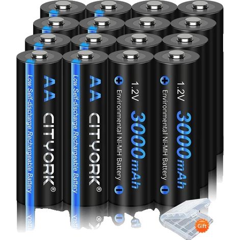 Piles AA Rechargeables, Capacité de 3000mAh, Solution Écologique, 16PCS Pile AA (1/2)