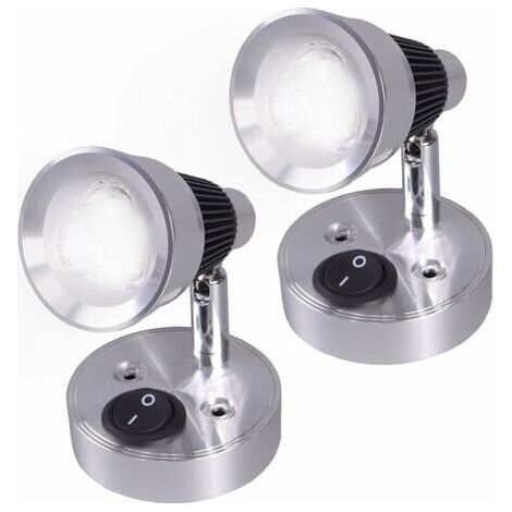 FENOPLASTICAProjecteur LED 12V, lampe de lecture murale, paquet de 2, lumière LED pour voiture, interrupteur réglable, éclairage intérieur (blanc froid)