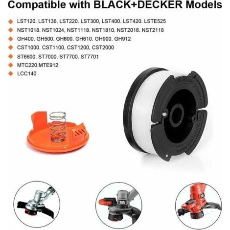 vicrays Lot de 8 Bobines A6485 A6481 pour Black Decker Coupe-Bordures,6 x 9 m de Fil en Nylon, Fil de ⌀1,65 mm+2 Capuchon +2Ressort