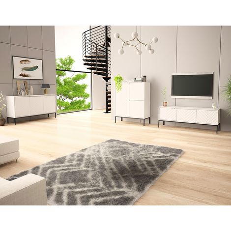 Wohnzimmer Set 3-teilig modern in weiß matt mit gefrästen Fronten ANGERA-140 (1/5)