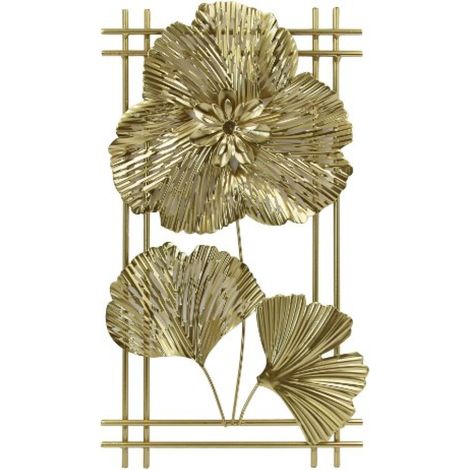 1 Décoration murale, feuille de ginkgo, métal doré, design 3D, salon bureau (1/5)