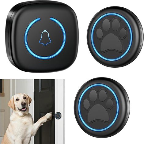 Sonnette sans Fil, 1 Récepteur+2 Sonnette Sonnette pour Chien Portée 300 m, Etanche Sonnette sans Fil Exterieur 60 Mélodies et 5 Niveaux Volume (1/5)