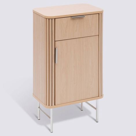 Meuble bas salle de bain, 1 porte et 1 tiroir effet bois clair - Longueur 45 x largeur 30 x Hauteur 80 cm (1/5)