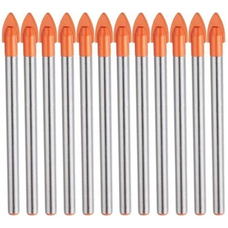 10 Pièces Foret à Carreaux de Verre de 6 mm, 6mm Pointe en Carbure Tungstene pour Materiaux Durs et Fragiles pour Forage Carrelage, Verre, Ceramique, Marbre, Miroir, Plastique et Bois (1/4)