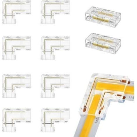 10 Pcs Ribbon Connectors, 8mm 2 Pin COB Led Strip Corner Connector 8 PCS L Type/Corner Connectors 2 PCS Transparent No Gap Intermediate Connectors for LED Lights Srtip (1/5)