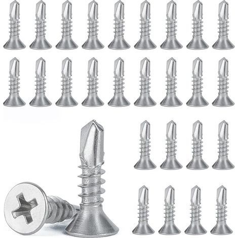 150 Pièces de Tôle de 4.2 x 16 mm Vis Autotaraudeuses en Tôle, Vis Autoforeuse Metal, Acier Inoxydable 410 Vis à Tête Plate Phillips, pour Métal Bois Meubles Appareils électriques Produits (1/5)