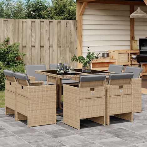 vidaXL 9 Piece Garden Dining Set with Cushions Mix Beige Poly Rattan (1/5)
