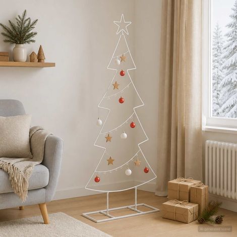 Sapin de Noël en métal avec support KUOPIO 125 cm Acier Blanc (1/5)