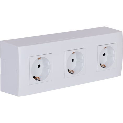 Triple prise Schuko en saillie + plaque de finition - Blanc - Kalya - Zenitech (1/5)