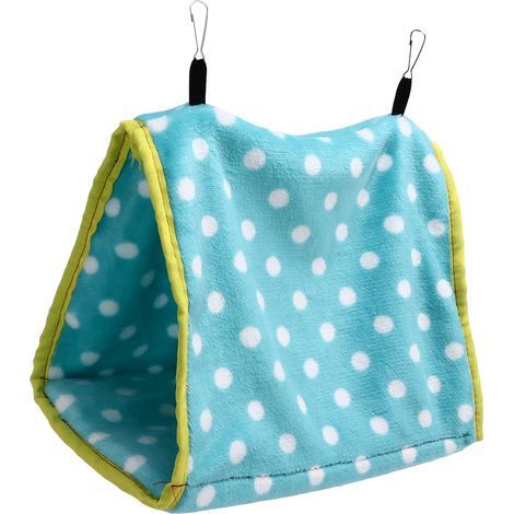 Foldable Bird Bed, Portable, Comfortable, Flannel, Triangular Hanging Hammock with Hooks for Parrots, Hamsters, Squirrels, Green (1/5)