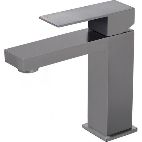 Quadratischer Wasserhahn für Warm- und Kaltwasser, Waschbecken, Einlochwaschbecken, schwarzer Badezimmerhahn (1/5)
