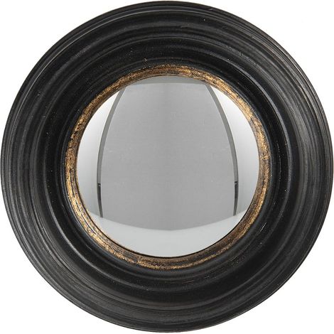 Miroir Rond Mural Rétro et Vintage en Plastique Noir et Doré Style Classique Ø 16 cm - PANGIVO (1/2)
