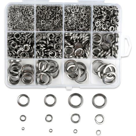 Lot de 1020 Assortiment de Rondelles Plates et de Blocage en Acier Inoxydable 304, Rondelles Métallique M2 M2,5 M3 M4 M5 M6 M8 M10 M12 pour Vis et Boulons, Kit de Fixation Résistant à la Corrosion (1/5)