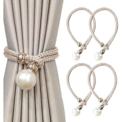 4 Pièces Embrasse pour Rideaux,Embrases pour Voilages Grandes Perles pour Décoration de Maison, Bureau Etc. (Champagne) (1/5)
