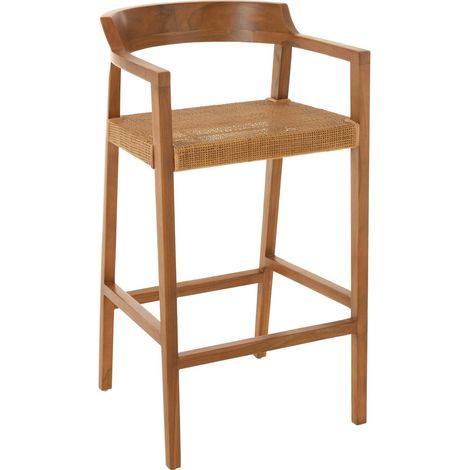 Chaise de bar en bois marron assise tressée élégante - Bois naturel marron clair (1/5)