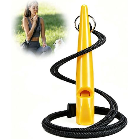 Sifflet pour Chien, Sifflet Chien Dressage avec Bande, Sifflet de Dressage à Fréquence Standardisée Son Puissant Longue Portée Accessoire Robuste pour Entraînement Chasse Sport Rappel Quotidien, Jaune (1/5)