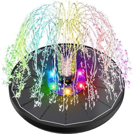Fontaine Solaire LED Colorées, 3.5W Extérieur Flottante Pompe Bassin Solaire, 2025 Fontaine Solaire Verre avec 7 Buses & 4 Tiges Fixes pour Bain d'oiseaux Aquarium Jardin (1/5)