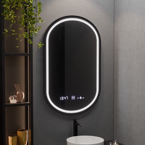 Miroir LED Ovale 50x80 Desembuage Horloge et Thermometre Gradable (1/5)
