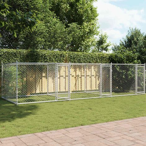 Hundezwinger mit Türen Grau 6x2x1,5 m Verzinkter Stahl