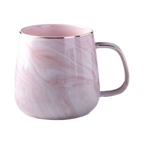 Mug en céramique plaqué or à motif marbre de luxe avec anse, rose et gris, idéal pour les couples. Cadeau idéal pour la maison. 1 pièce. (1/5)