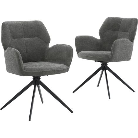 Silla de comedor giratoria de chenilla gris oscuro con patas metálicas, juego de 2 (1/5)