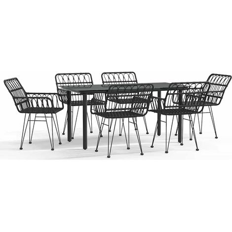 Maison Exclusive - 7-tlg. Garten-Essgruppe Schwarz Poly Rattan