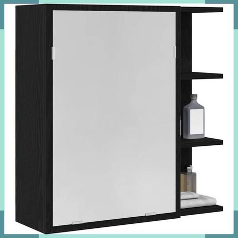 Armoire miroir de salle de bain - 862523 - Chêne noir - 62,5 x 20,5 x 64 cm - Bois d'ingénierie, grand rangement (1/5)