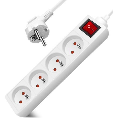 Power Strip with 4 Outlets, Switch, 3M Cable, Child Safety Lock, Indoor Use (1/5)