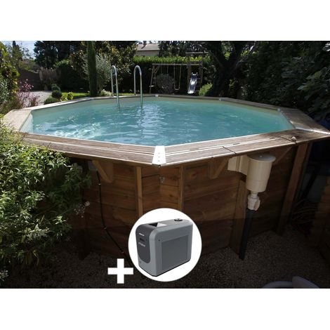 Ubbink – Piscine bois hors sol octogonale 4,30 x 1,20 m – Liner gris 75/100 – Filtration à sable 6 m³/h – Échelle incluse – Volume 11 m³