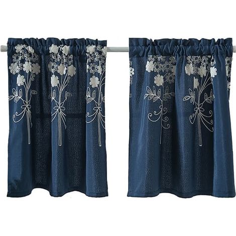 Rideau de cuisine brodé de dentelle bleu marine - Élégant et frais (1/3)