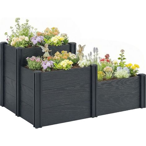 Hochbeet mit 3 Ebenen, 120 x 80 cm, Anzuchtschale für Gemüse und Blumen, offenes Design und graue Holzoptik, perfekt für den Gemüsegarten.