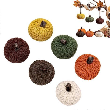 Knit Pumpkin Ornaments - Thanksgiving Fall Harvest Hanging Decor Mini Pumpkins (1/5)