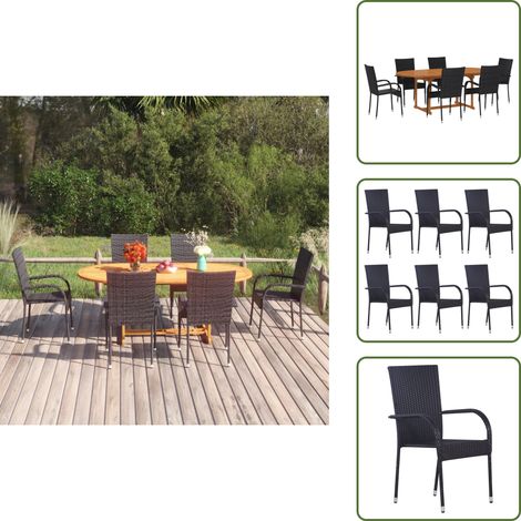 Comedor exterior - vidaXL Set de comedor de jardín de 7 piezas ratán sintético negro - Muebles de jardín