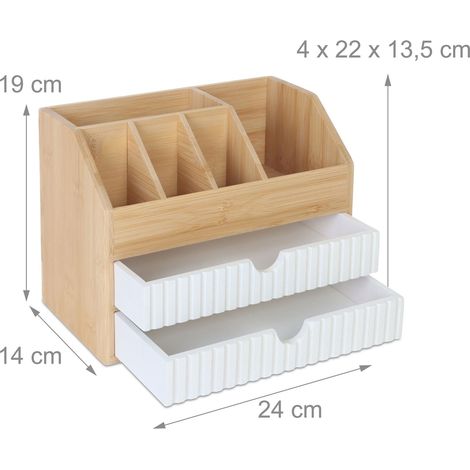 Moderno organizer da scrivania con 2 cassetti 24 x 14 x 19 cm in bambù naturale 130017455