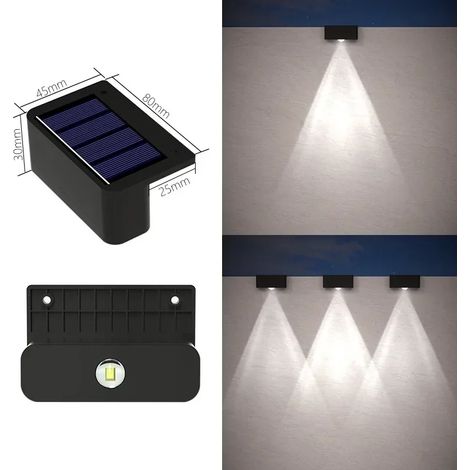 (12 pièces - 1 LED blanche) Appliques solaires murales LED étanches IP65 pour escalier, clôture, porche, jardin ou cour. Éclairage extérieur. (1/5)