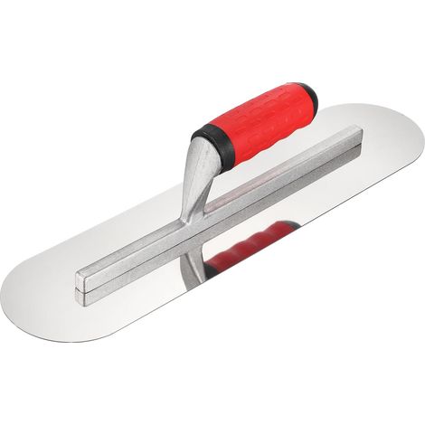 Double Round Drywall Trowel 16" x 4", 402 Stainless Steel Concrete Finishing Trowel Painting Tool Art Hand Plastering Tool With TPE Handle, For Concrete Cement, Silver (1/5)
