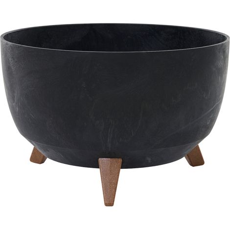 Pflanzgefäße OSLO STONE schwarz Betonoptik, 40 x 25 cm Kunststoff auf Füßen mit Einsatz (1/3)