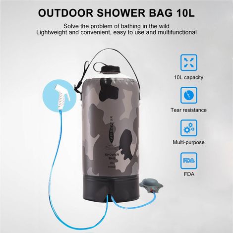Douche solaire portable 10L pour camping et randonnée, réservoir d'eau extérieur en PVC (1/5)