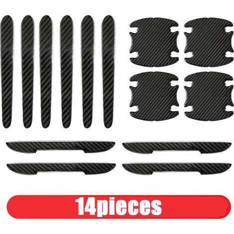 (14 pièces) Autocollants en fibre de carbone pour voiture, protection anti-rayures pour poignées de porte, film de protection pour poignées automobiles, accessoire de style extérieur (1/5)