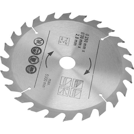Lame scie circulaire 250mm carbure cimenté pour coupe bois 5500 tr/min 250x24dtsx30 avec 3 rondelles (1/5)